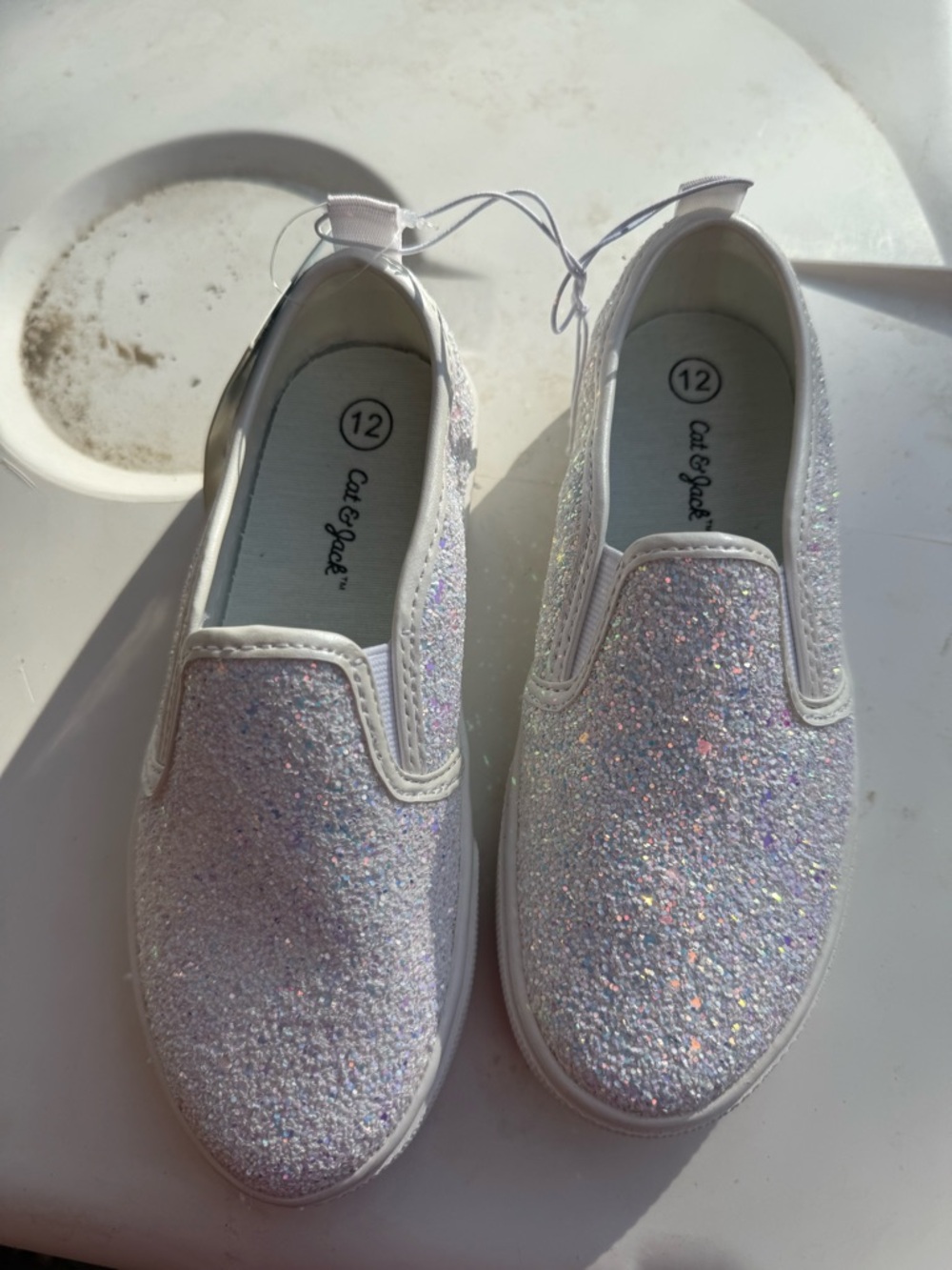 Cat & Jack Girls' Glitter Slip-On Sneakers - Iridescent White